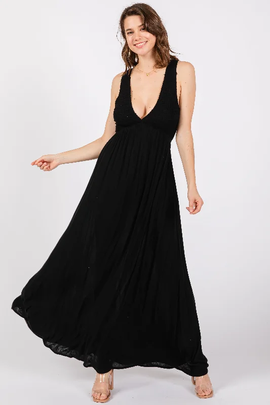 Black Deep V-Neck Cross Back Maxi DressVNeckTopRidge