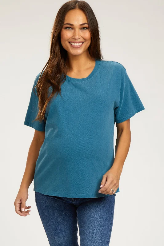 Hiking Short Sleeve TopsDark Teal Short Sleeve Maternity Top