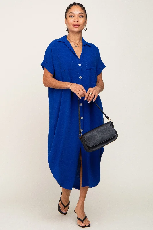 Royal Blue Button Down Hi Low Maxi DressBall Gown