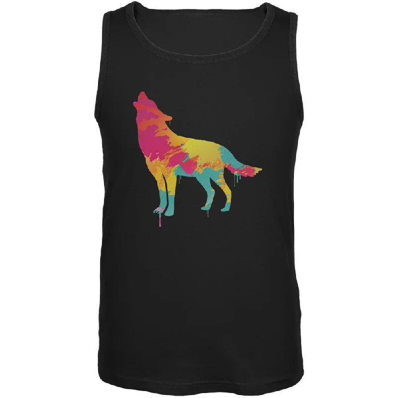 Athletic teeSplatter Wolf Black Adult Tank Top