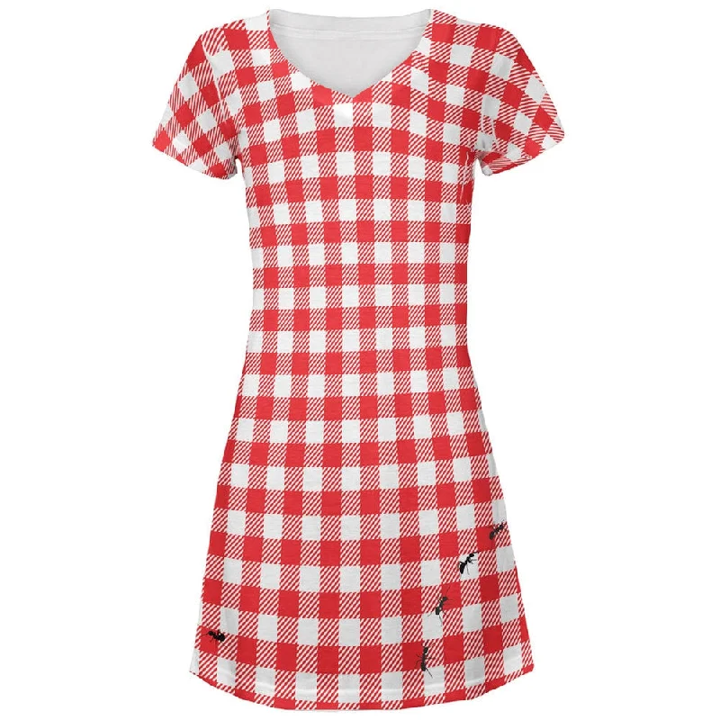 Picnic Blanket Summer Ants All Over Juniors V-Neck DressVNeckTopSteel