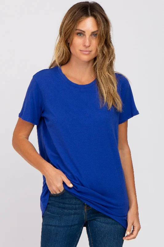 Linen Short Sleeve TopsRoyal Blue Oversized Short Sleeve Top