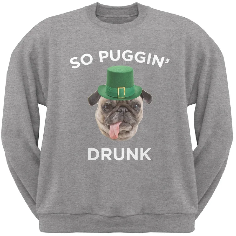 St. Patricks Day - So Puggin' Drunk Heather Grey Adult Crew Neck SweatshirtCrewnecksilk