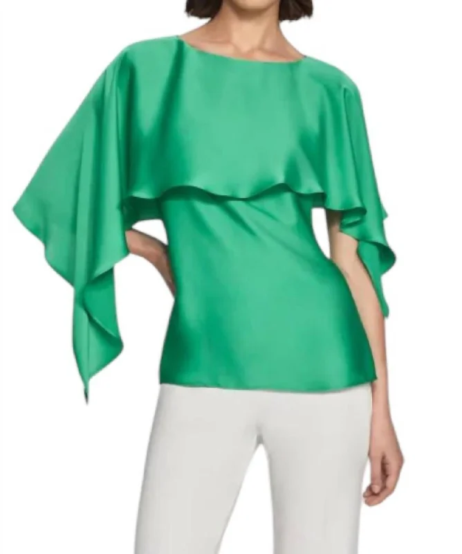 Satin Popover Cape In Kelly GreenPuffer Jackets