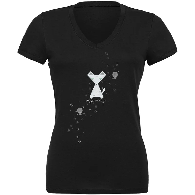 Fox Happy Holidays Black Juniors V-Neck T-ShirtVNeckTopVortex