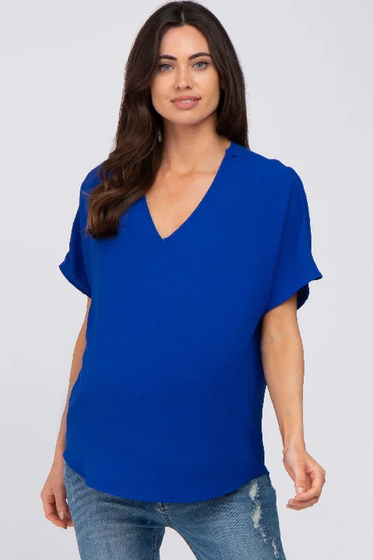 Designer Short Sleeve TopsRoyal Blue Short Sleeve Maternity Blouse