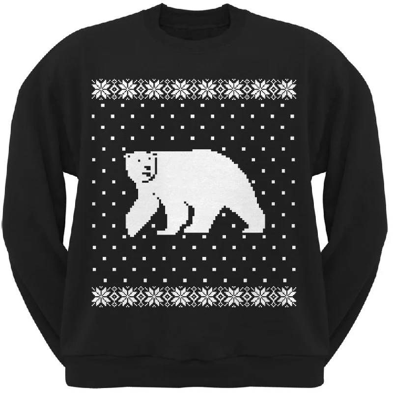 Big Polar Bear Ugly Christmas Sweater Black Crew Neck SweatshirtCrewneckunique