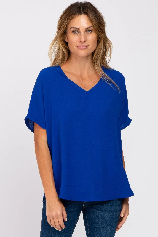 Streetwear Short Sleeve TopsRoyal Blue Short Sleeve Blouse