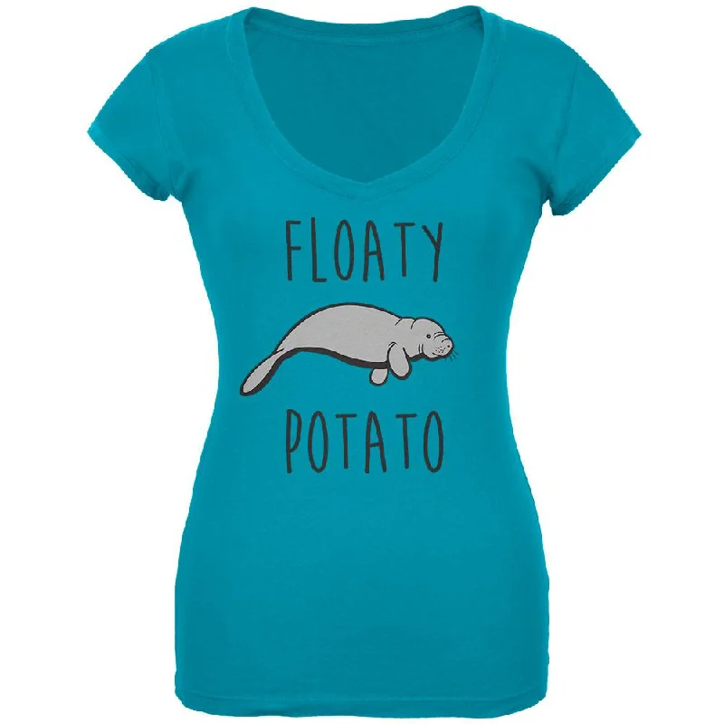 Floaty Potato Manatee Juniors V-Neck T ShirtVNeckTopEdge