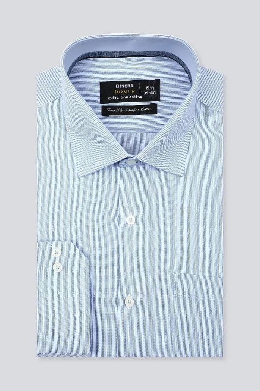 Blue Hairline Stripes Formal Men ShirtBeaded Shirts