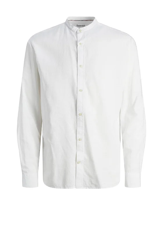 Jack & Jones Summer Linen Grandad Collar Shirt, WhiteBranded Shirts