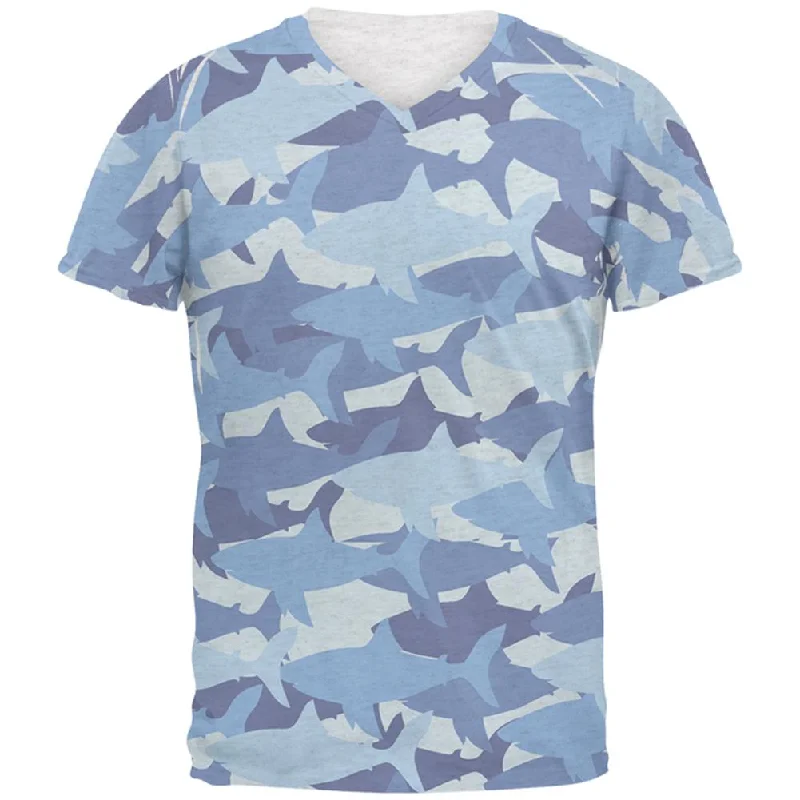 Great White Shark Camo Mens Soft V-Neck T ShirtVNeckTopPulse