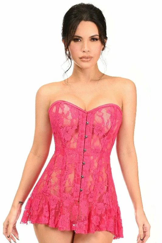 Lavish Fuchsia Sheer Lace Corset DressSheer Dress