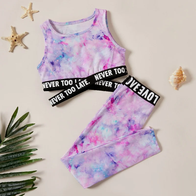 Girls Summer Tie-Dye "NEVER TOO LATE" 2pc Sets