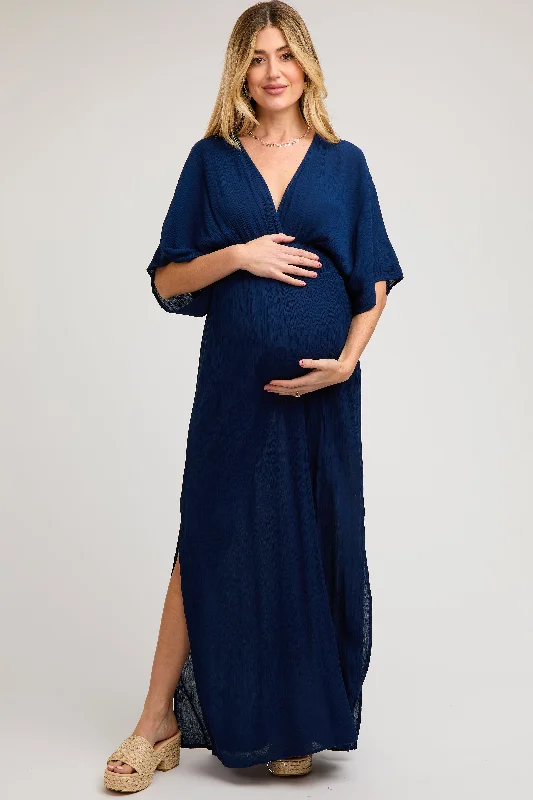 Navy Lightweight Deep V-Neck Maternity Maxi DressVNeckTopPeak