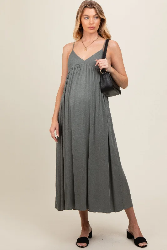 Light Olive V-Neck Sleeveless Maternity Midi DressVNeckTopEclipse