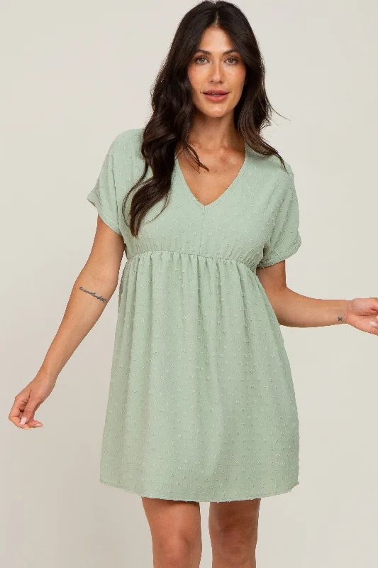 Light Green Swiss Dot V-Neck DressVNeckTopQuartz