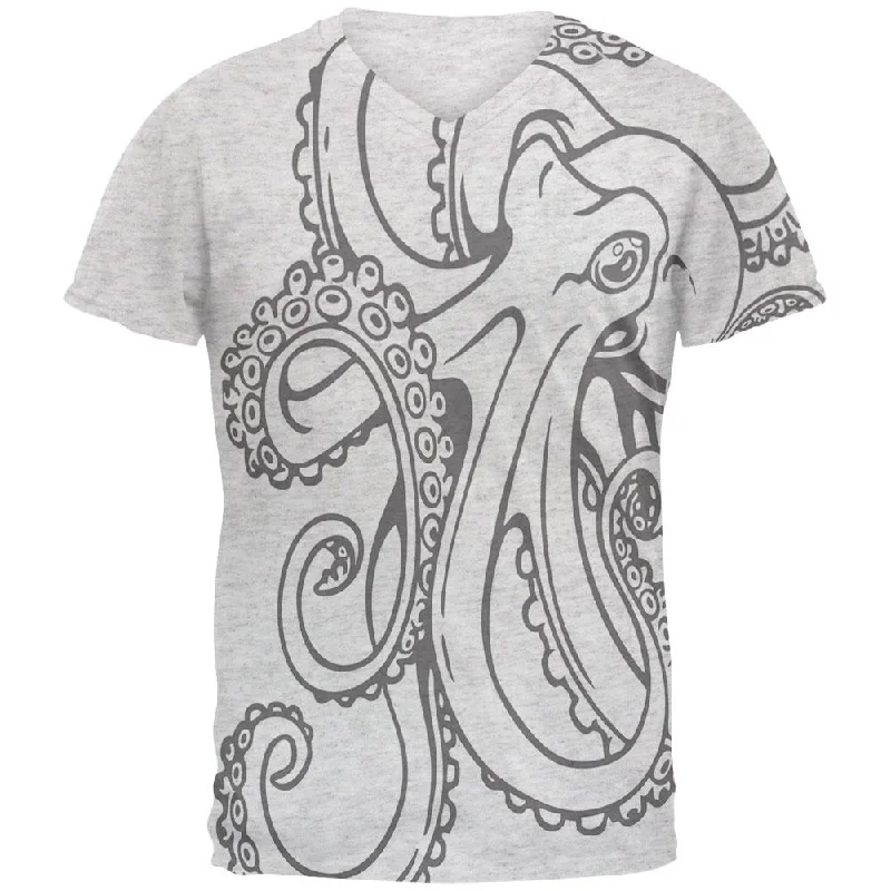 Octopus Outline Mens Soft V-Neck T ShirtVNeckTopElite