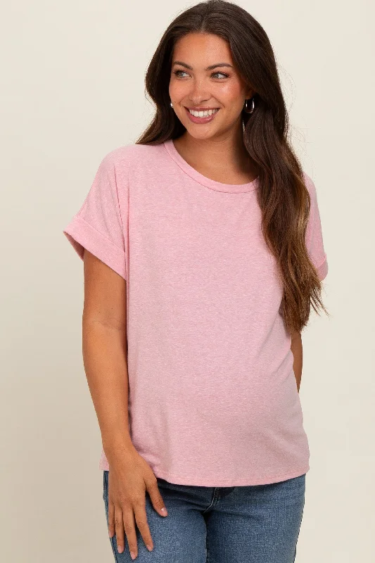 Streetwear Short Sleeve TopsPink Cuff Short Sleeve Maternity Top