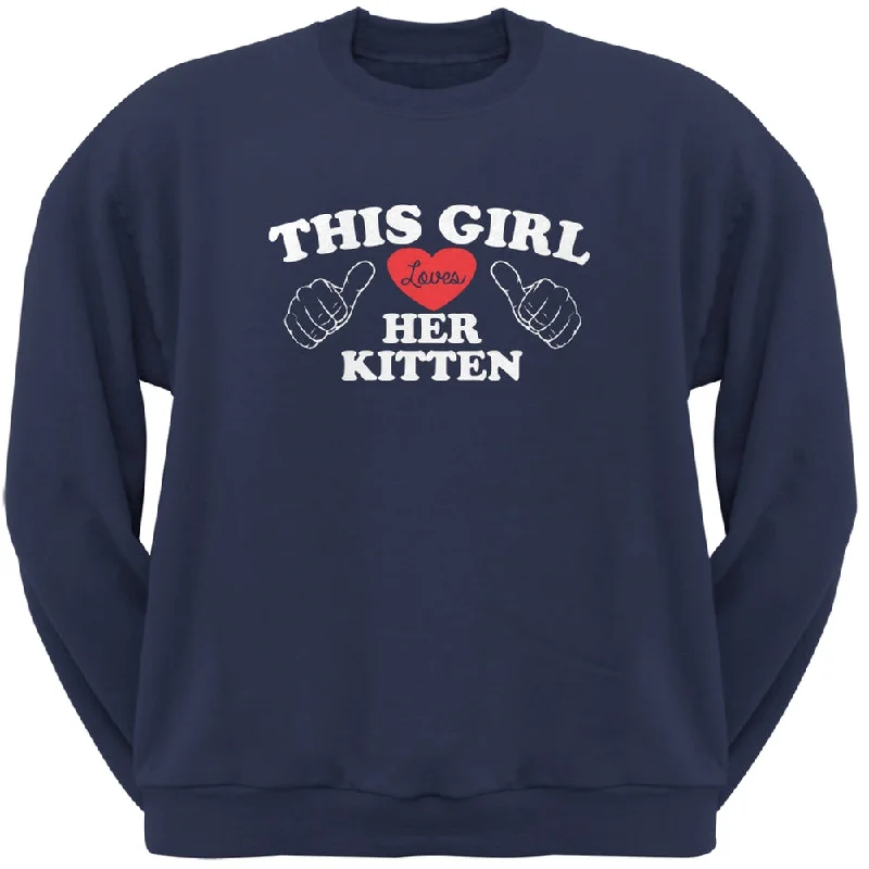 This Girl Loves Her Kitten Navy Adult Crew Neck SweatshirtCrewneckstyle