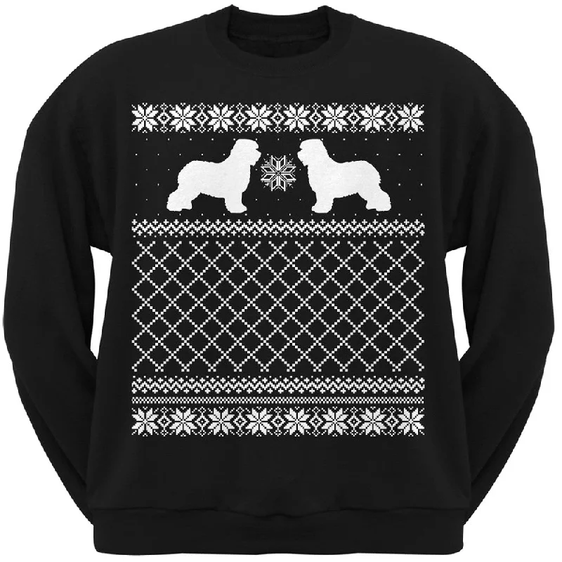 Old English Sheepdog Black Adult Ugly Christmas Sweater Crew Neck SweatshirtCrewnecklinen