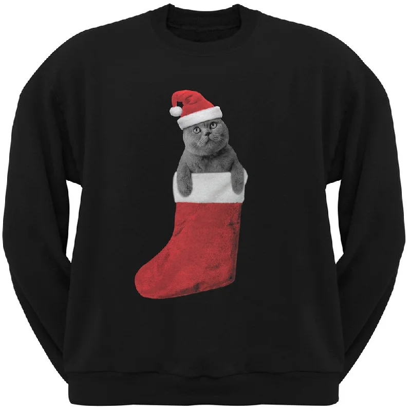 Christmas Stocking Cat Black Adult Crewneck SweatshirtCrewneckidentity