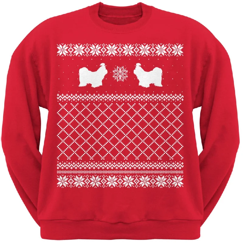 Shih Tzu Red Adult Ugly Christmas Sweater Crew Neck SweatshirtCrewneckaumented