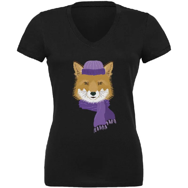 Winter Fox Black Juniors V-Neck T-ShirtVNeckTop