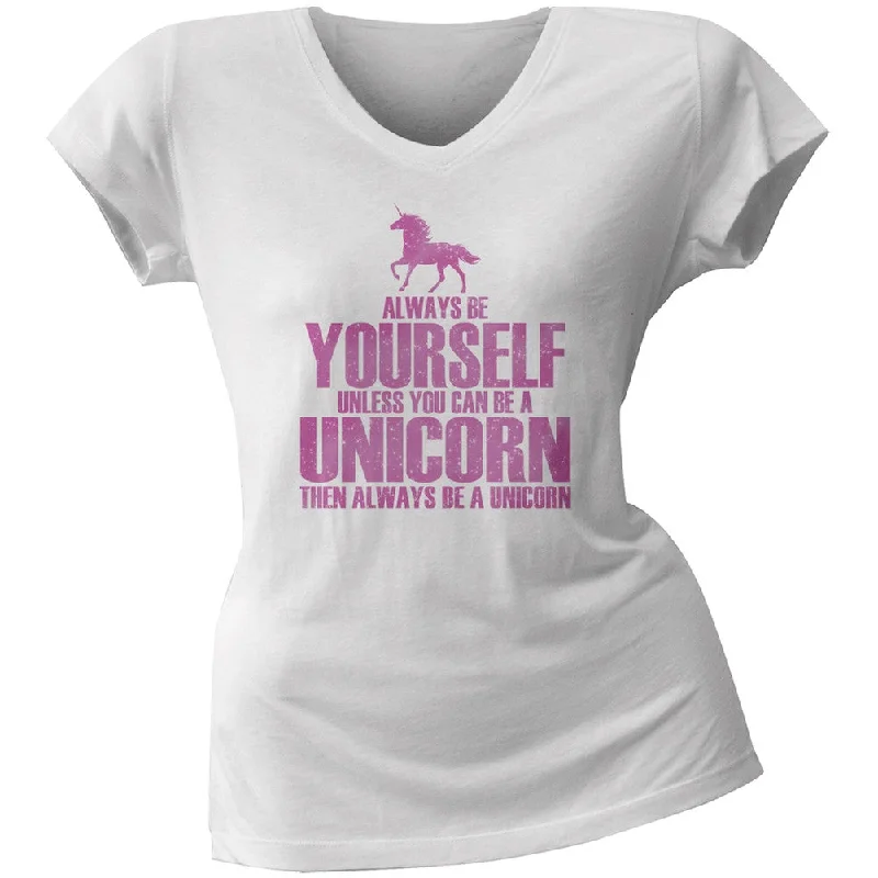 Always Be Yourself Unicorn White Juniors V-Neck T-ShirtVNeckTopAdventurer