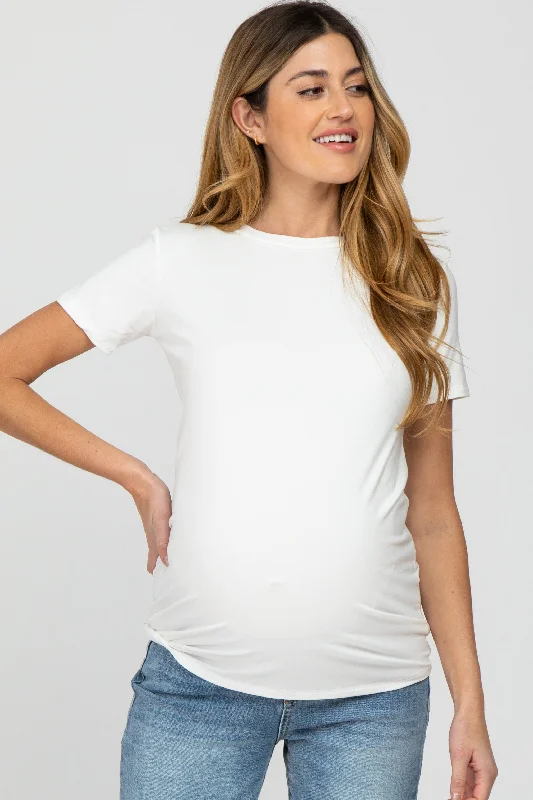 Reflective Short Sleeve TopsWhite Basic Short Sleeve Maternity Top