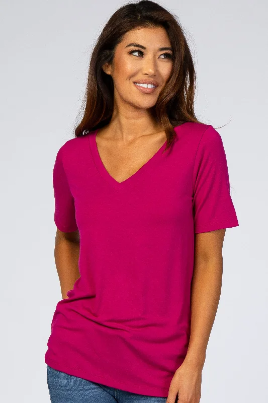 Magenta V-Neck Short Sleeve Basic TopVNeckTopSphinx