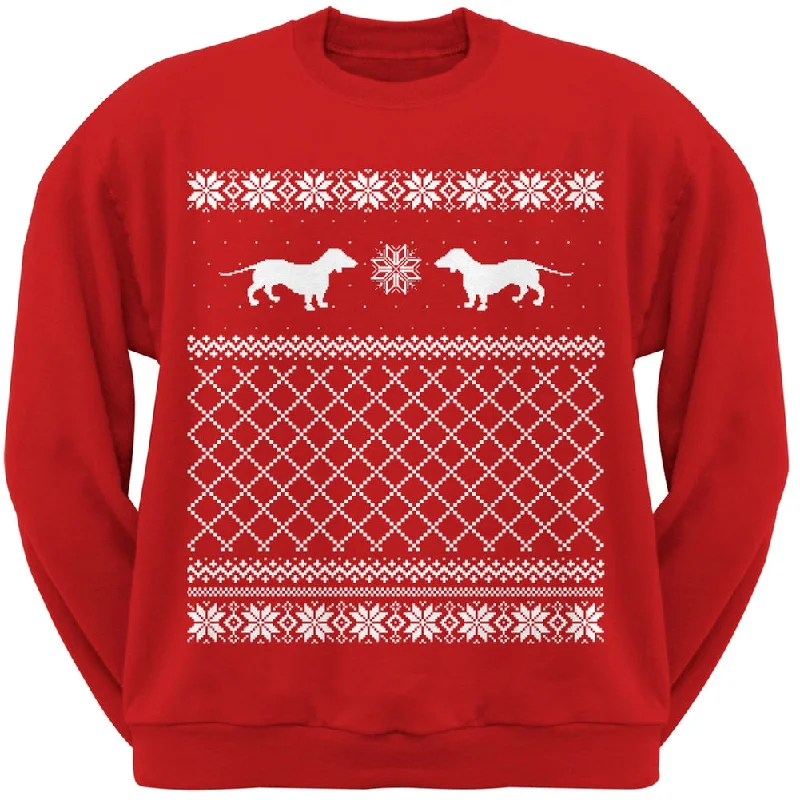 Dachshund Ugly Christmas Sweater Red Adult Crew Neck SweatshirtCrewnecktech