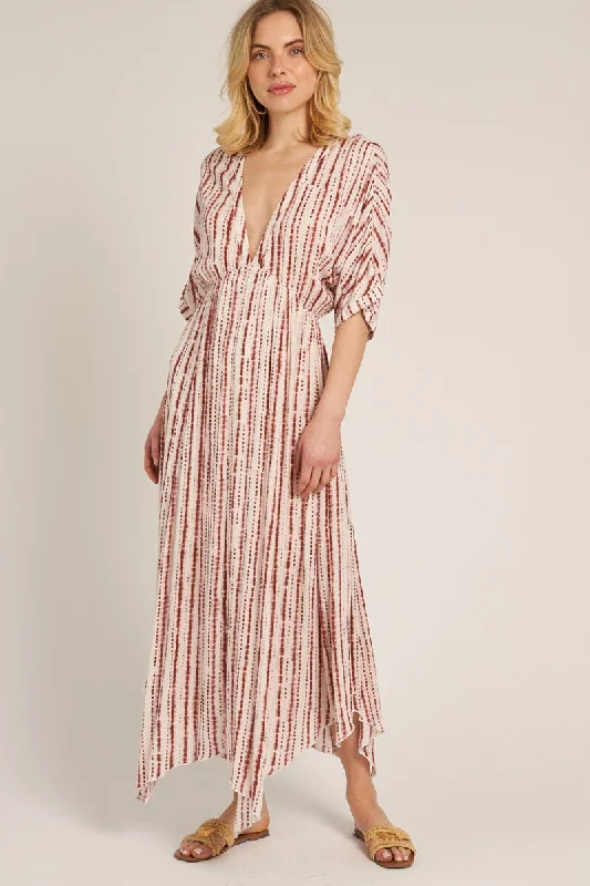 Rust Printed Deep V-Neck Midi DressVNeckTopIron