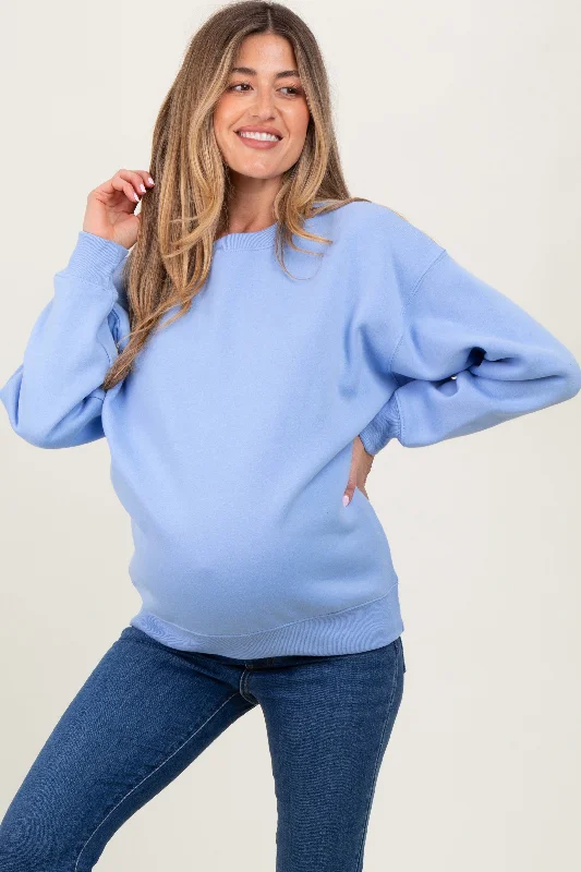 Light Blue Basic Fleece Crewneck Maternity SweatshirtCrewneckcollector