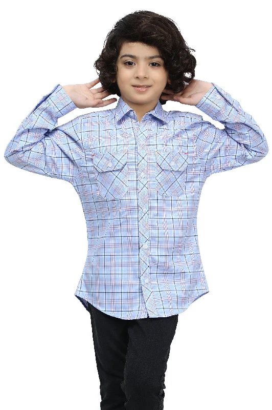 Light Blue Tattersall Check Casual ShirtCropped Shirts