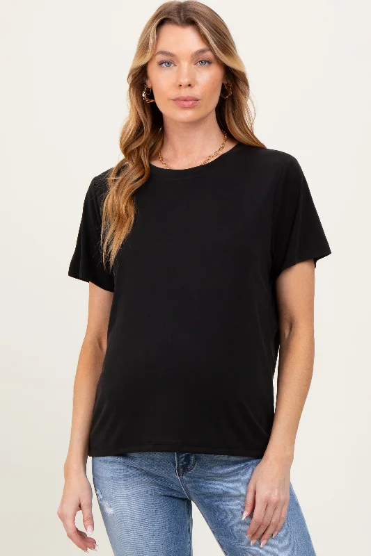 Sheer Short Sleeve TopsBlack Basic Round Neck Short Sleeve Maternity T-Shirt