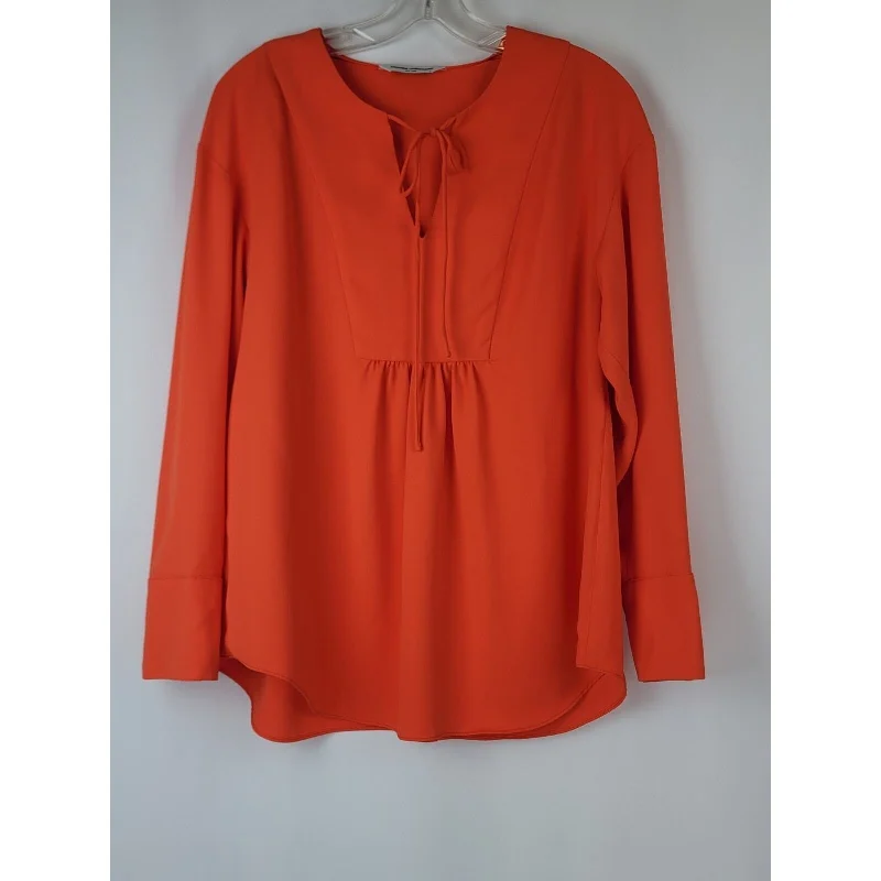 Amanda Uprichard New York NWOT Womens Tangerine Orange Long Sleeve Blouse SmallSatin Shirts