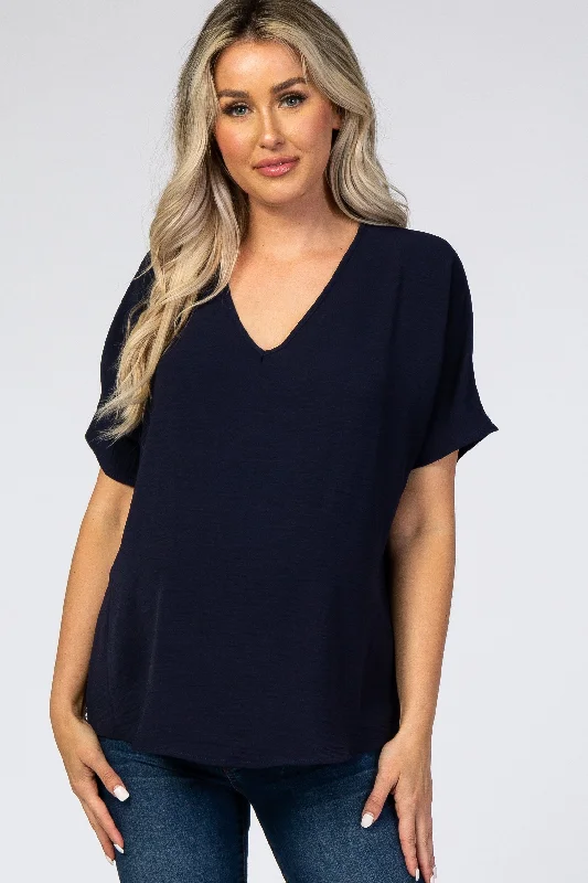 Casual Short Sleeve TopsNavy Short Sleeve Maternity Blouse