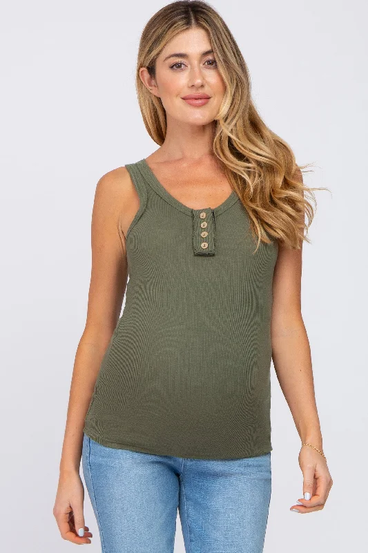 Compression jacketOlive Button Neckline Ribbed Maternity Tank