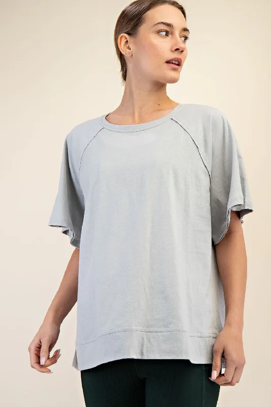 Tie-Dye Short Sleeve TopsLight Grey Oversized Raw Hem Short Sleeve Tee