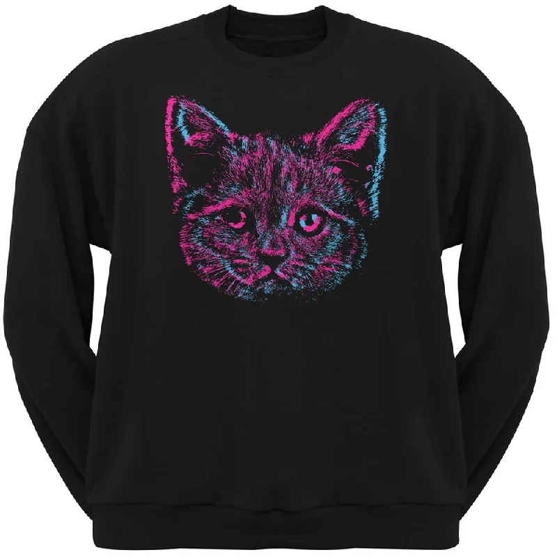 3D Cat Face Black Adult Crew Neck SweatshirtCrewneckscene