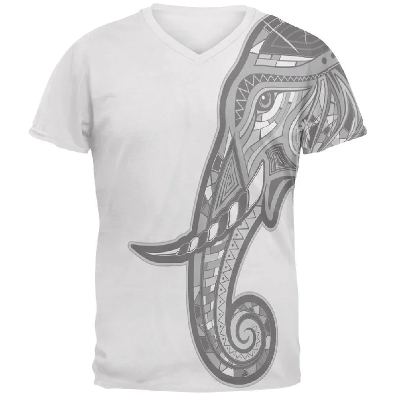 Tribal Mosaic Elephant Mens Soft V-Neck T ShirtVNeckTopUltra