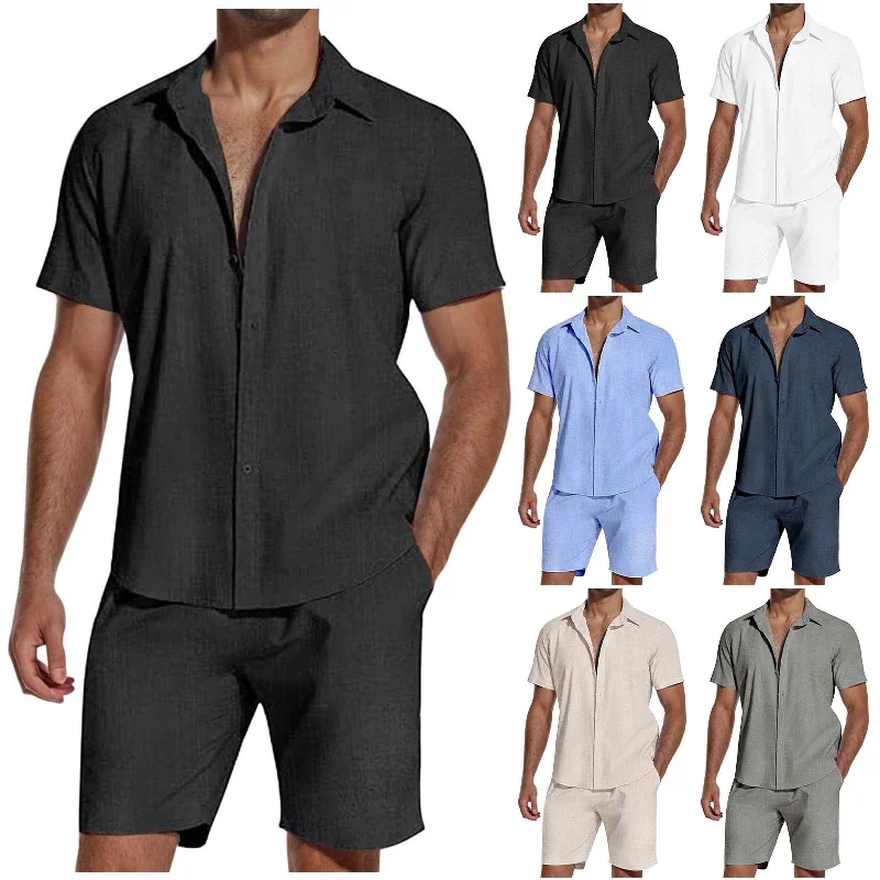 Relaxed Fit Short Sleeve TopsShort Sleeve Lapel Linen Shirt