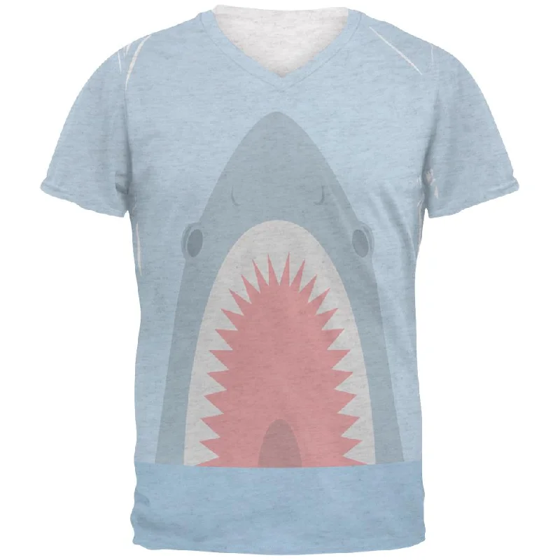 Cute Fun Shark Attack Mens Soft V-Neck T ShirtVNeckTopNova