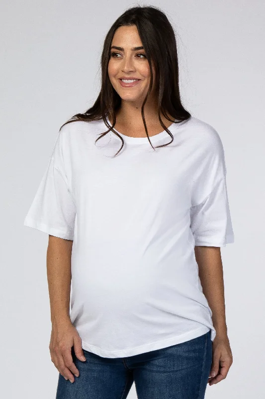 French Terry Short Sleeve TopsWhite Basic Short Sleeve Maternity Tee