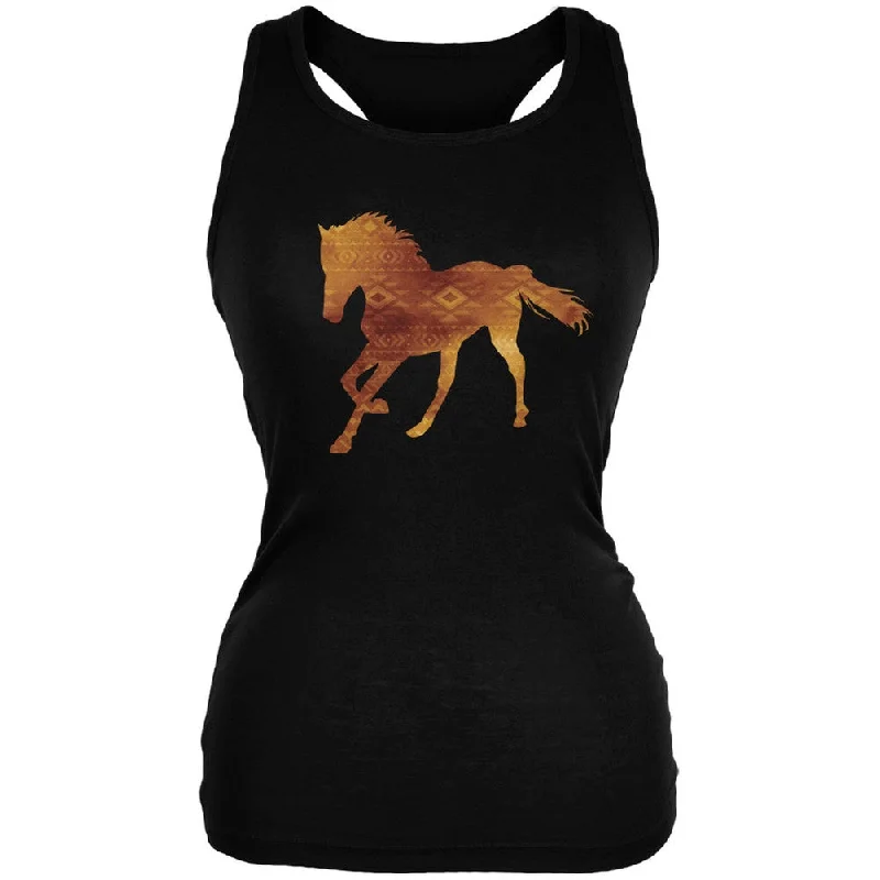 Athletic hoodieNative American Spirit Horse Black Juniors Soft Tank Top