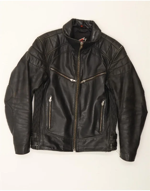 HEIN GERICKE Womens Leather Racer Jacket UK 14 Medium Black LeatherNylon Jackets