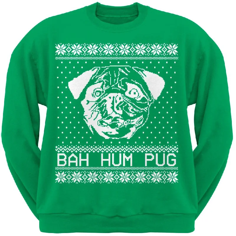 Bah Hum Pug Ugly Christmas Sweater Green Adult Crew Neck SweatshirtCrewneckvintage