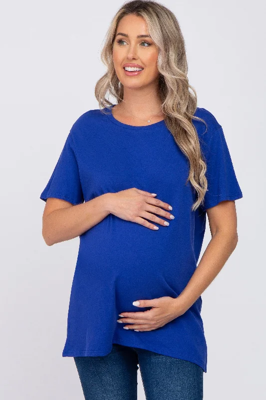 Cotton Short Sleeve TopsRoyal Blue Oversized Short Sleeve Maternity Top