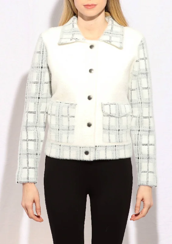 Snap Front Jacket In White & BlackPocketed Jackets